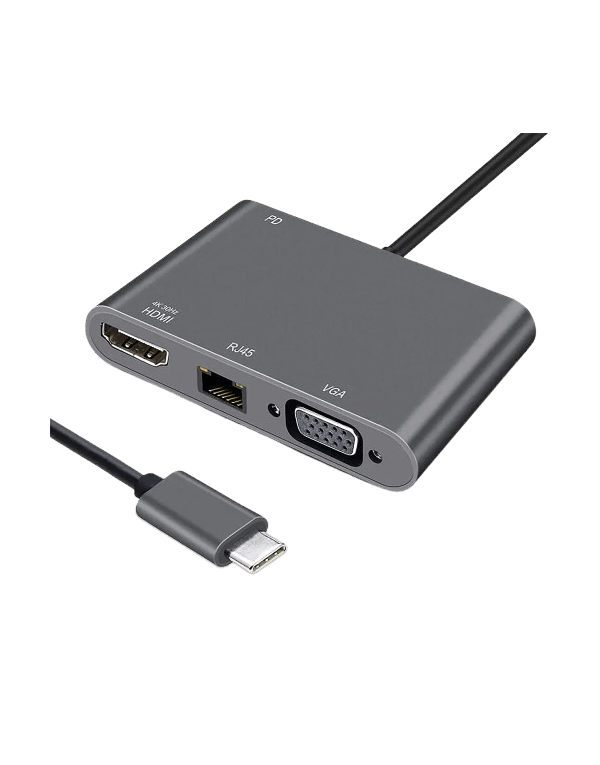 Adaptateur USB C HEDEN USB C male / HDMI F+VGA F+RJ45 HDMI 40/30HZ, VGA 1920*1080P RJ45 1000Mbps