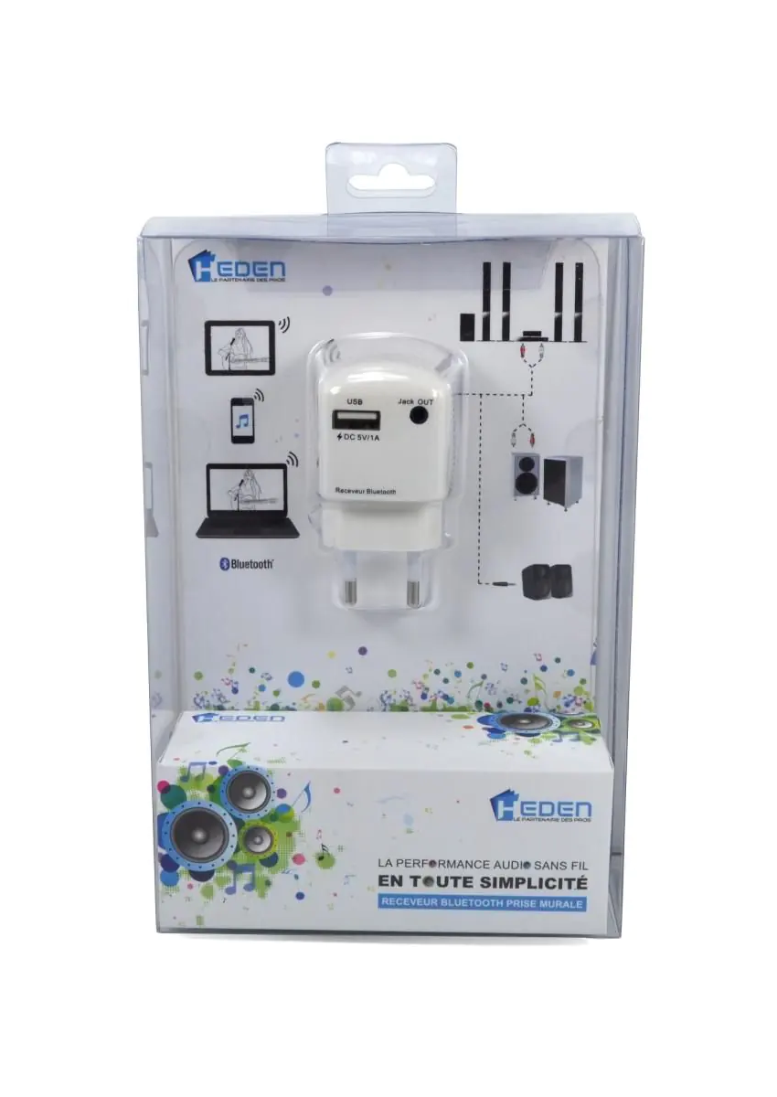 Receveur Bluetooth Heden en prise murale + cable jack